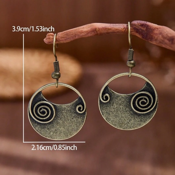 Any 4/$25! Copper Round Boho w/Spirals Drop Earrings - Picture 3 of 5